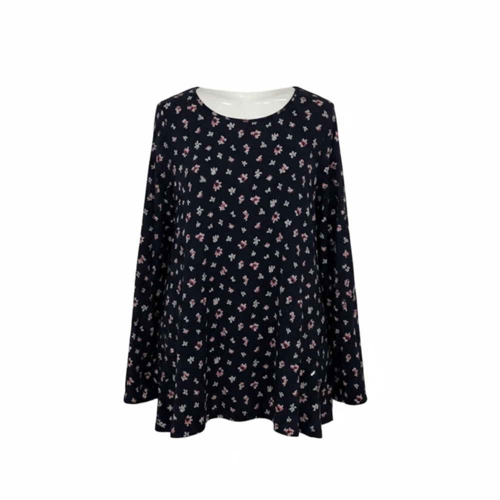 Croft & Barrow 4X The Classic Long Sleeve Crewneck Cardinal Leaf Print CottonTee